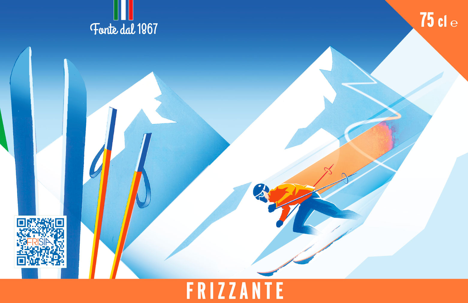 Acqua Frisia frizzante - etichetta sciatore