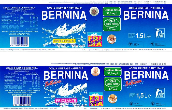 etichetta bottiglie acqua Bernina del 2005